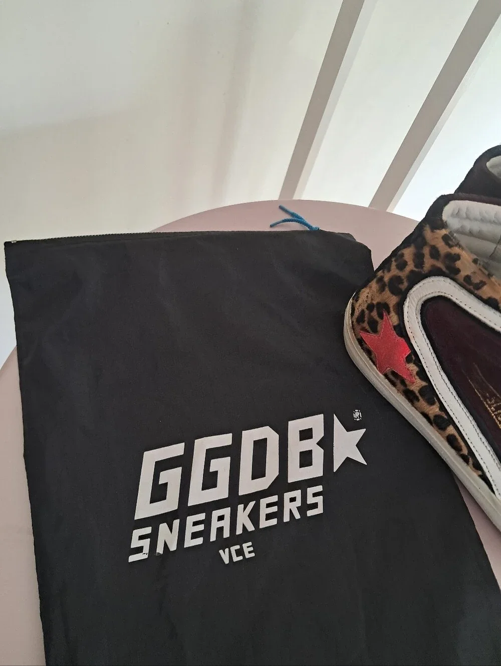Golden Goose Sneakers Women's 38 8 Slide High Top Burgundy Leopard Calf Hair